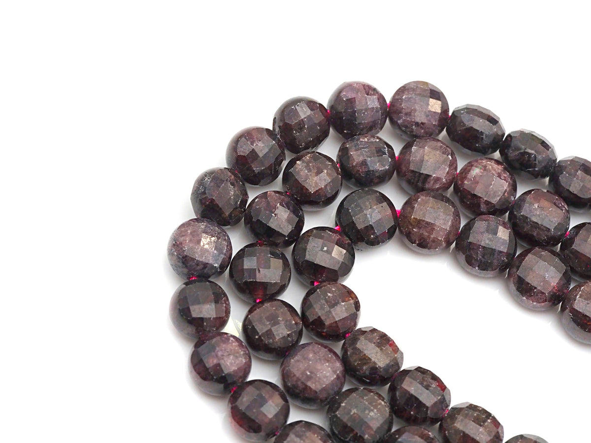 Double Sided Turtle Shell Cut Natural Garnet Coin beads, 8mm Flat coin faceted, Natural Gemstone Beads, 16 Full strand, sku#U608
