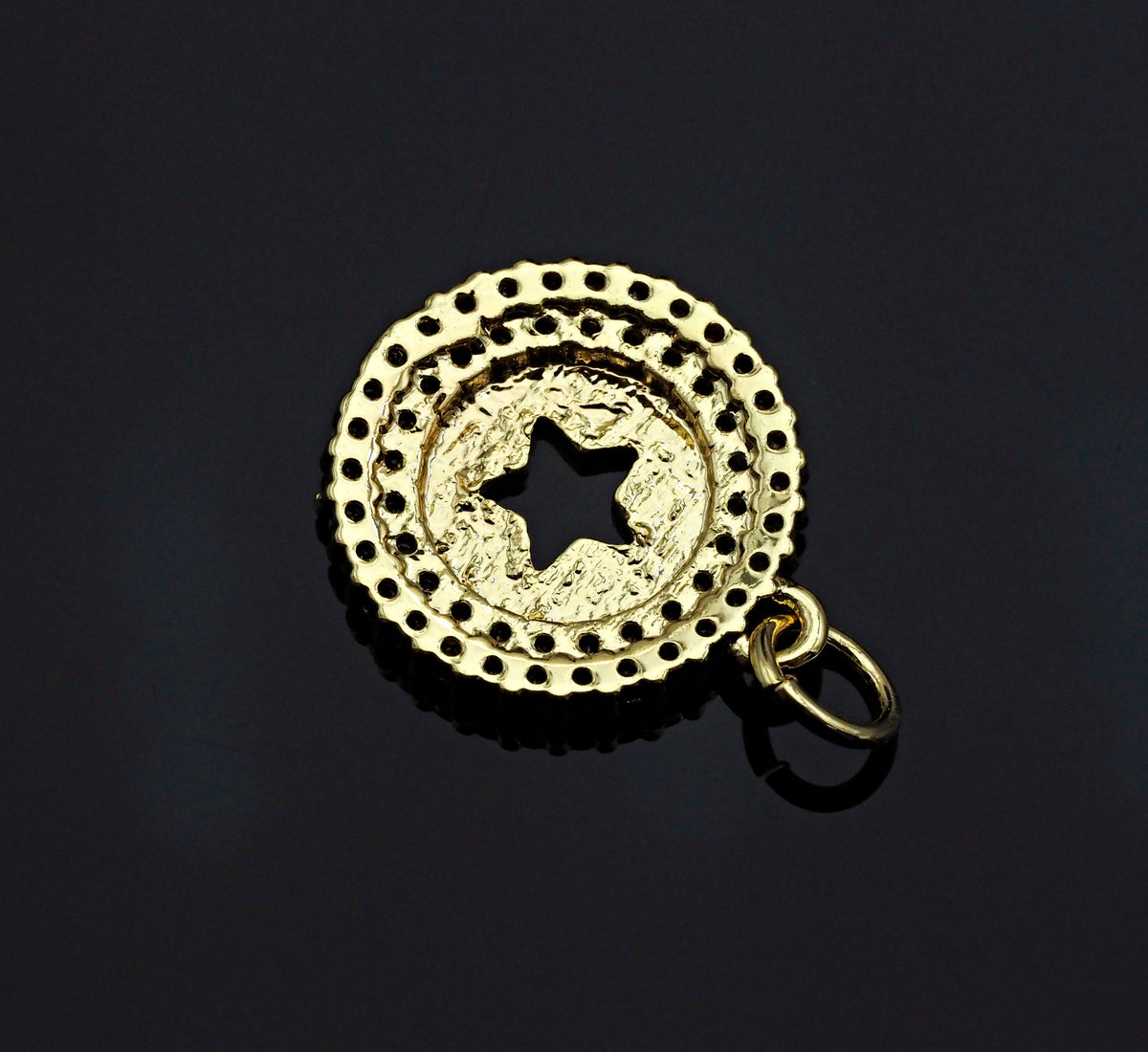 CZ Micro Pave Hollow Out Five Star On Round Coin Shape Pendant, Gold/Silver Plated,Necklace Bracelet Charm Pendant,14x16mm,sku#F1253