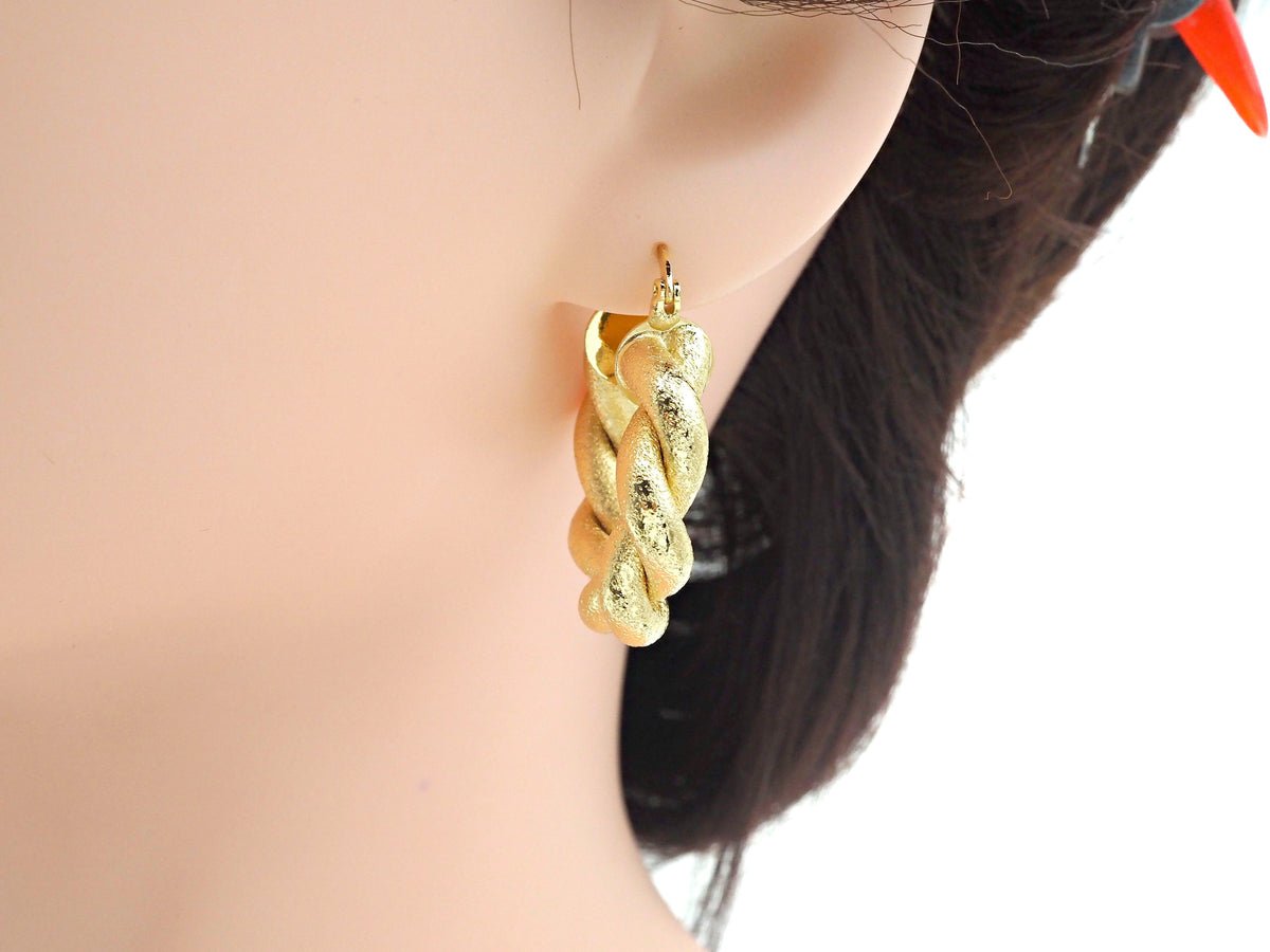 Matte Gold Twisted Hoop Earrings, Bold Gold Hoop Earrings, C