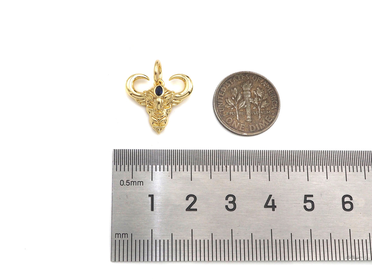 Cobalt Blue CZ Micro Pave 3D Cow Head Shape Pendant,Cubic Zirconia Dainty Gold Charm, Necklace Bracelet Charm Pendant,18x16mm, Sku#F1383