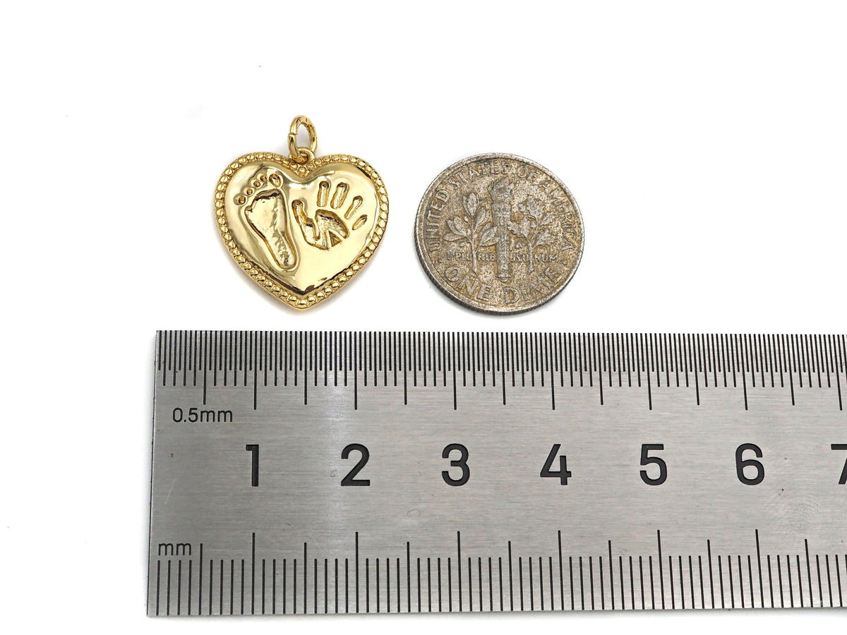 High Polished Hand and Foot On Heart Shape Charms,  18x18mm,Sku#F1273C