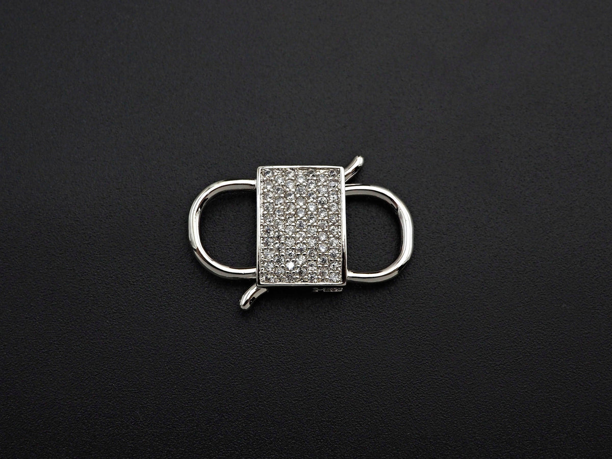 CZ Micro Pave Square Lock Clasp, Interlock Micro pave Clasp, Interlocking Clasp Fastener, 13x25mm, sku#H281