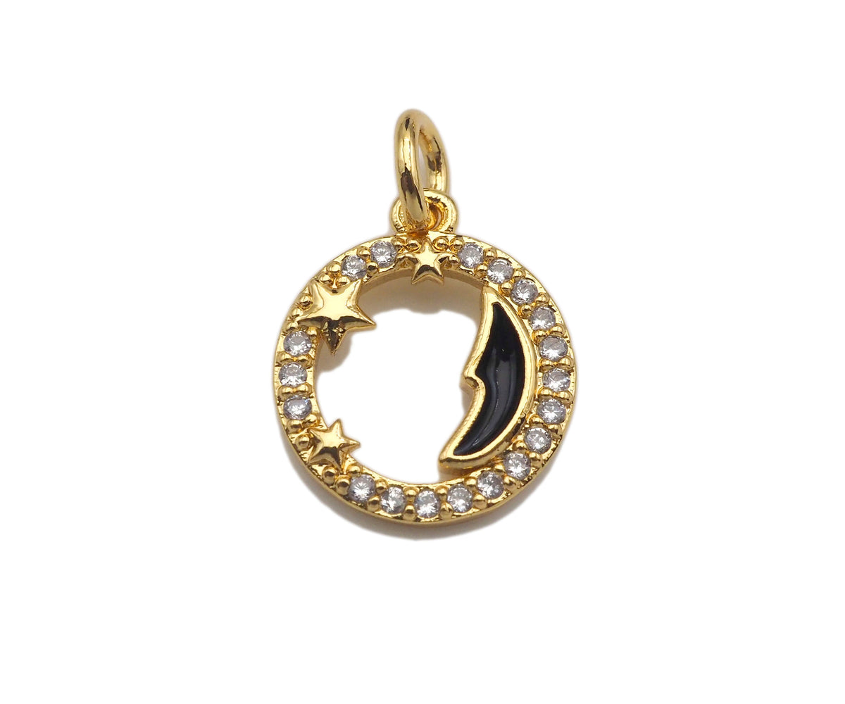 CZ Enamel Moon Coin charm, sku#L324