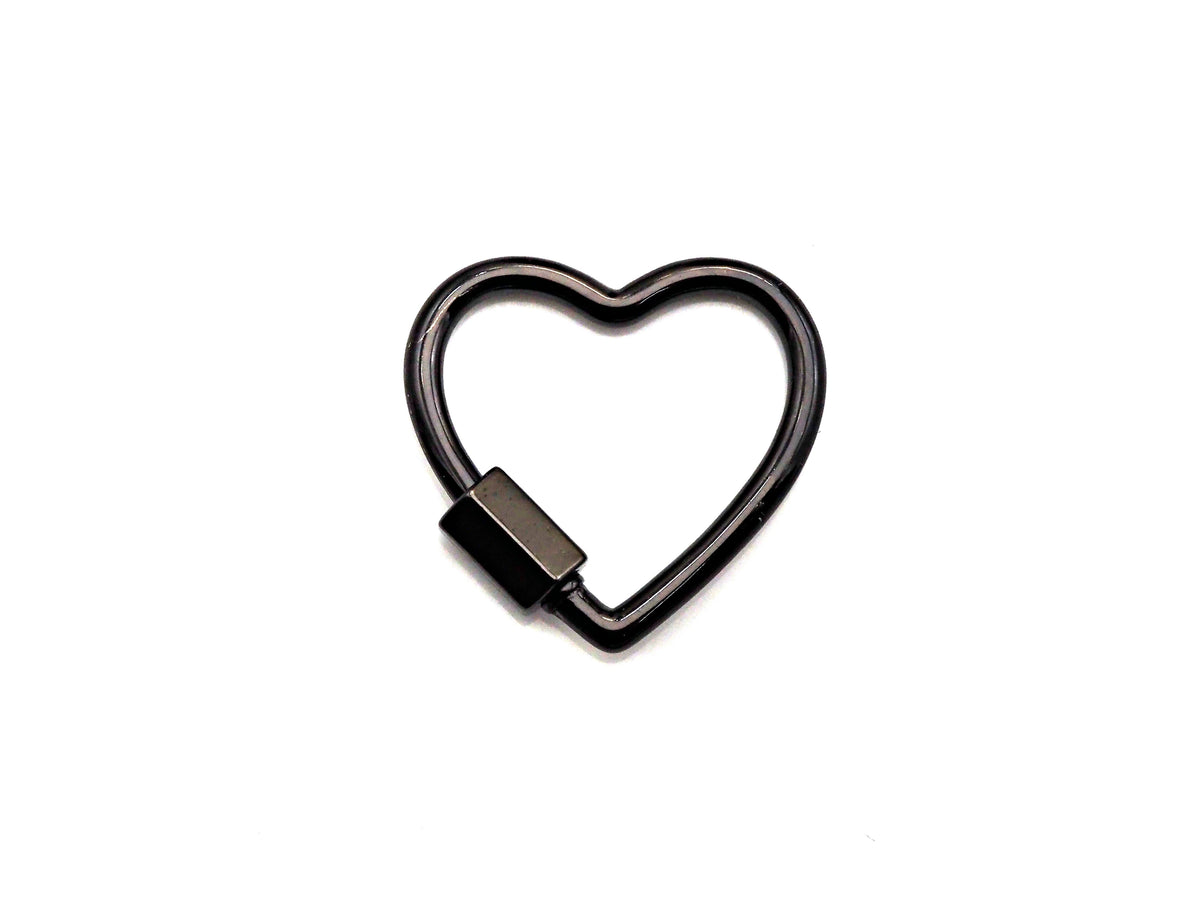 Pave Heart Shape Clasp, Black/Gold/Silver/Rose Gold Carabiner Clasp, 21mm, sku#H245