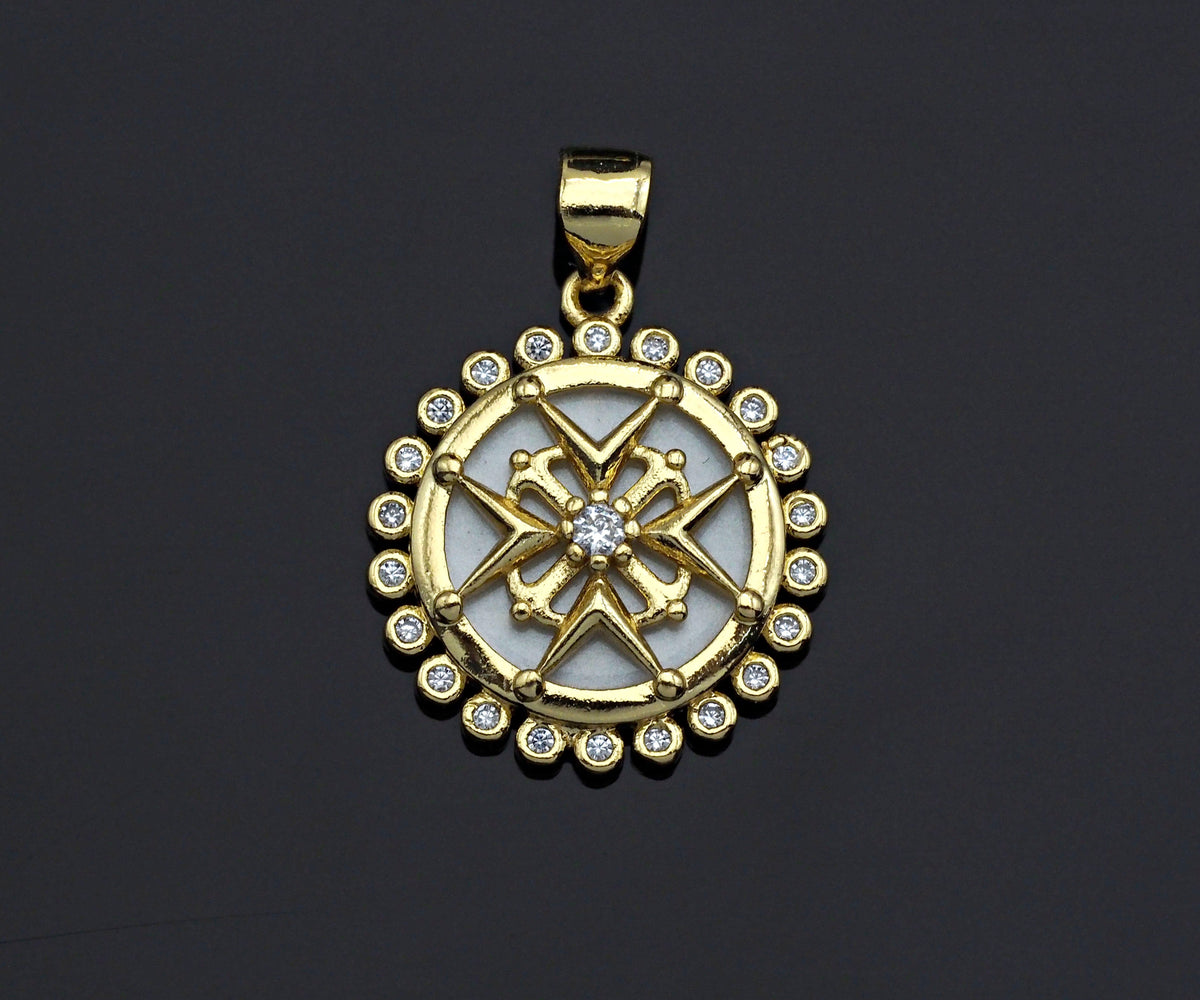 Mother of Pearl Trinity Pendant Charm, Cubic Zirconia Round Mother of Pearl flower Charm,sku#LK161