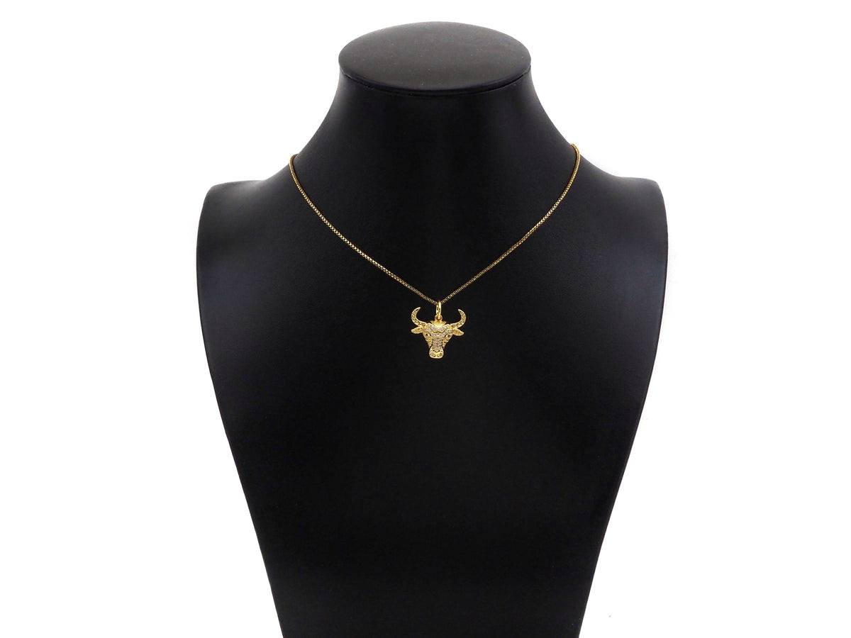 CZ Micro Pave Bull's Head Shape Pendant/Charm,Cubic Zirconia Dainty Gold Charm, Necklace Bracelet Charm Pendant,20x18mm, Sku#F1384