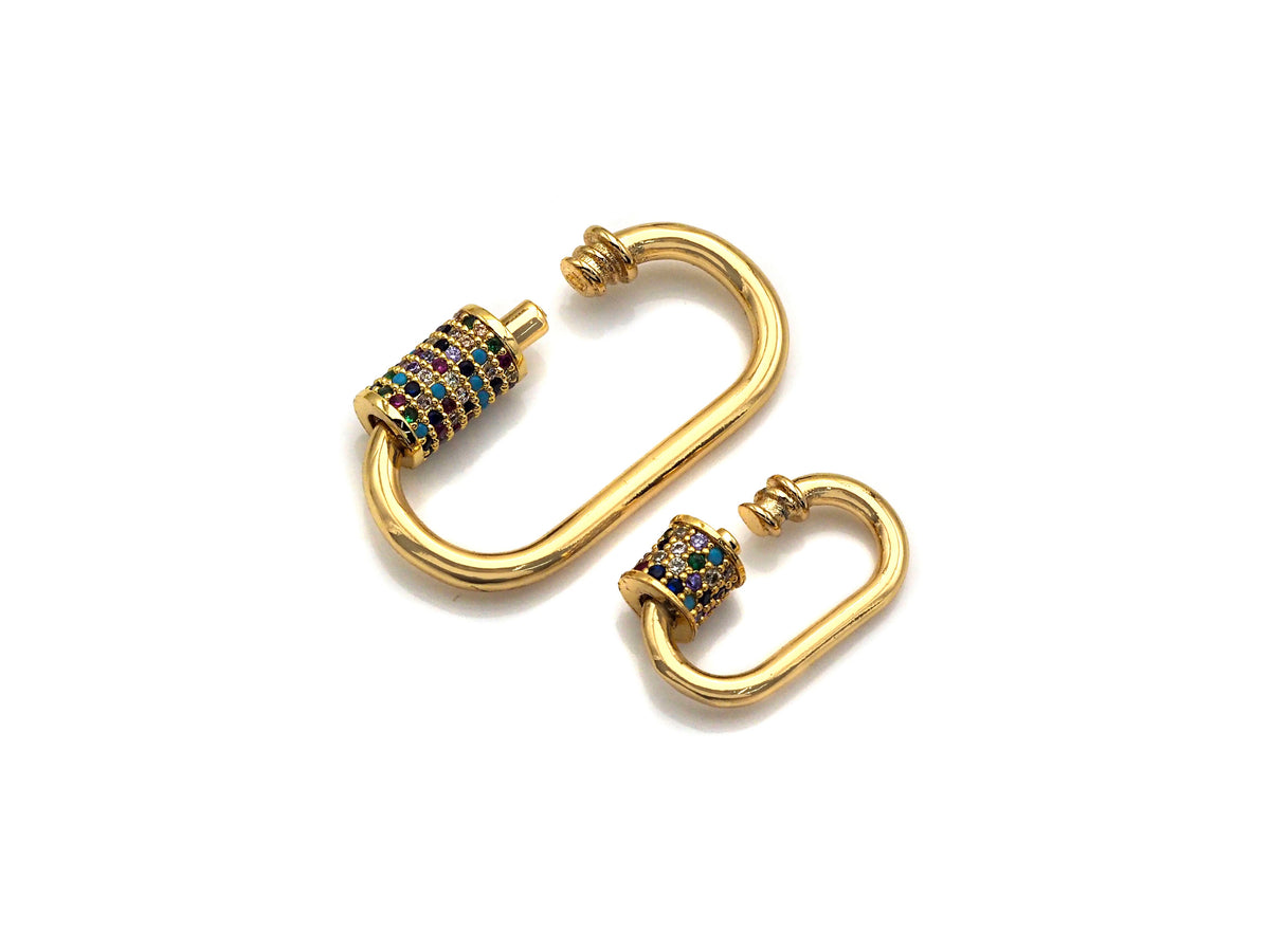 Colorful CZ Micro Pave Oval Shape Clasp, Gold Plated U Shape Clasp, Pave Lock, Carabiner clasp, 17x29mm/12x19mm, sku#K83