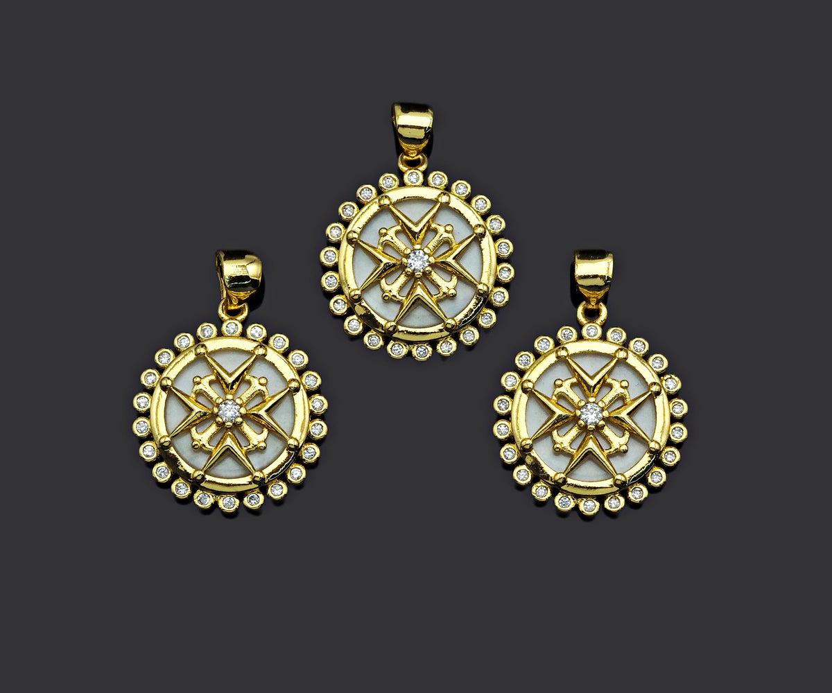 Mother of Pearl Trinity Pendant Charm, Cubic Zirconia Round Mother of Pearl flower Charm,sku#LK161