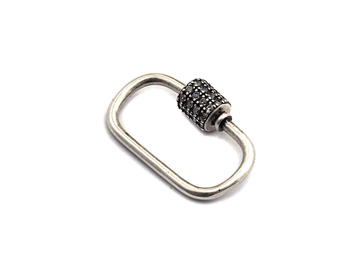 CZ Micro Pave Oval Shape Clasp, Antique Silver Carabiner Clasp, 13x24mm/15x29mm, sku#H165