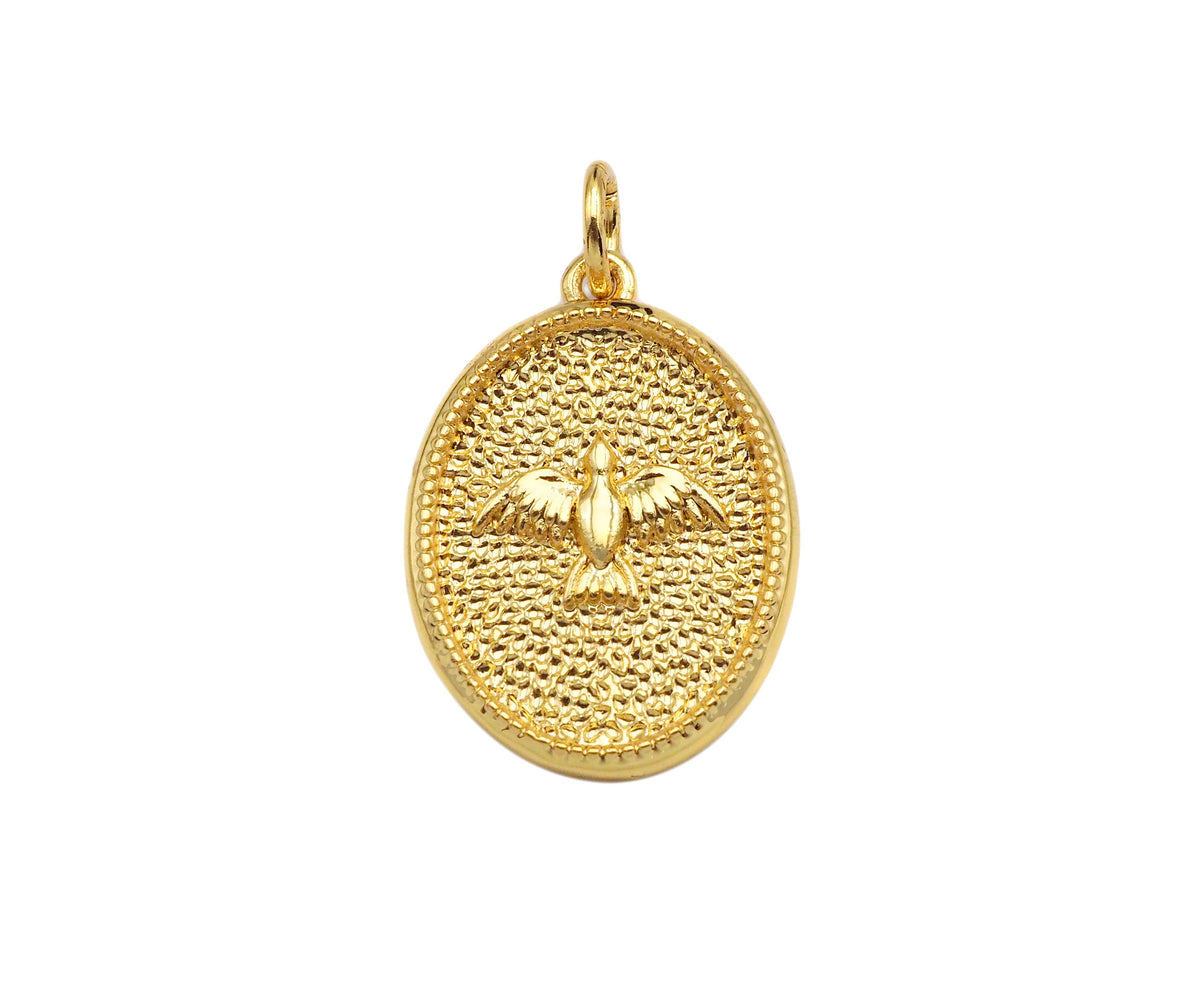18K Dainty Gold Eagle On Oval Shape Pendant/Charm,Eagle Medallion Charm, Necklace Bracelet Charm Pendant, 20x14mm, Sku#F1363