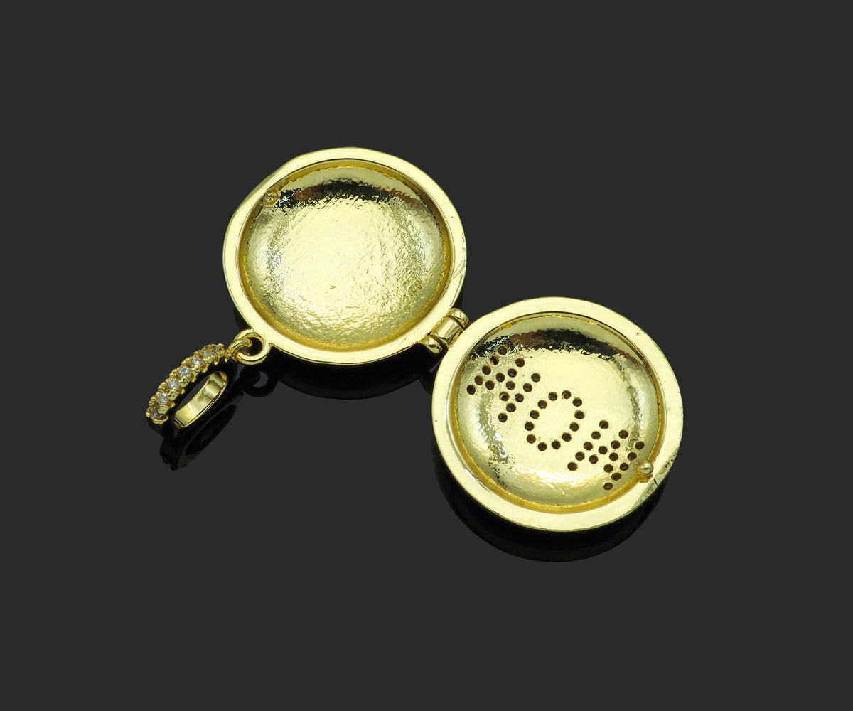 CZ Micro Pave Mom On Open-Up Round Box Shape Pendant, 22x23mm,Sku#F1405C