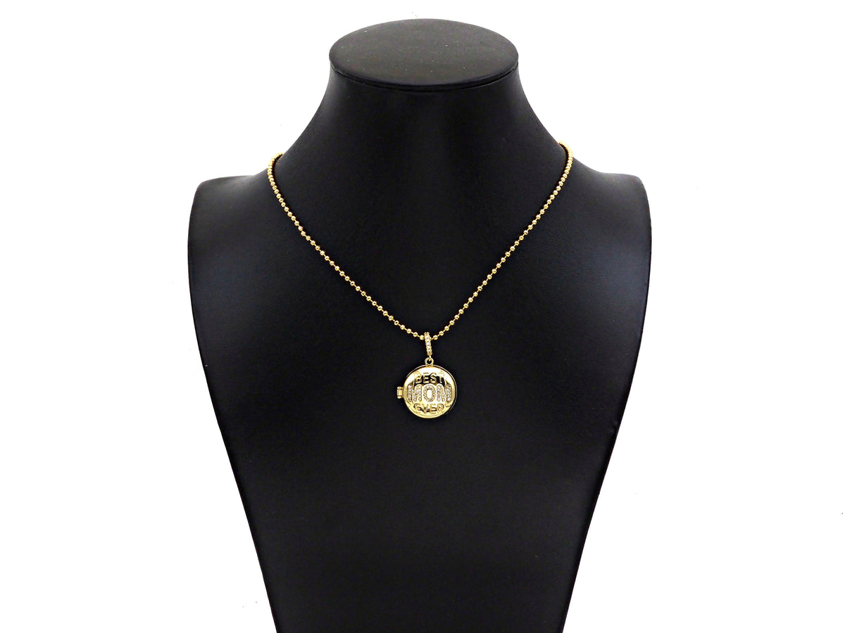CZ Micro Pave Mom On Open-Up Round Box Shape Pendant, 22x23mm,Sku#F1405C