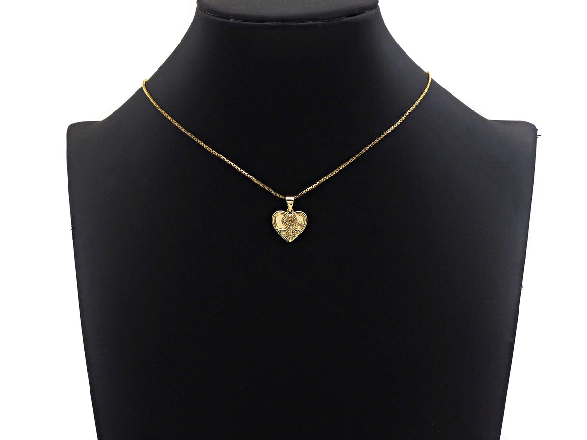Dainty Gold Rose Flower On Heart Shape Charms,  15x14mm, Sku#F1296C