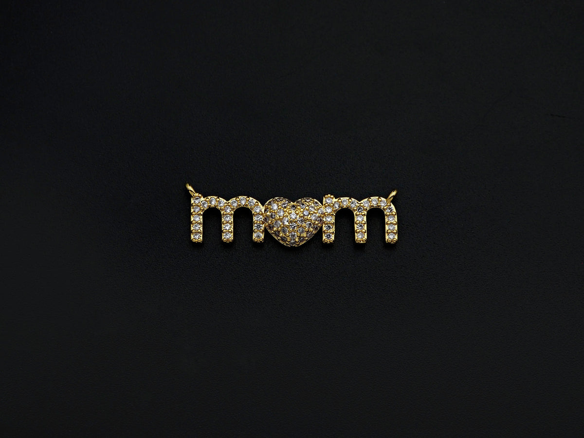 CZ Micro Pave Mom Alphabet With Heart Pendant/Charm,Cubic Zirconia Paved Charm, Necklace Bracelet Charm Pendant, 8x28mm,sku#F1132