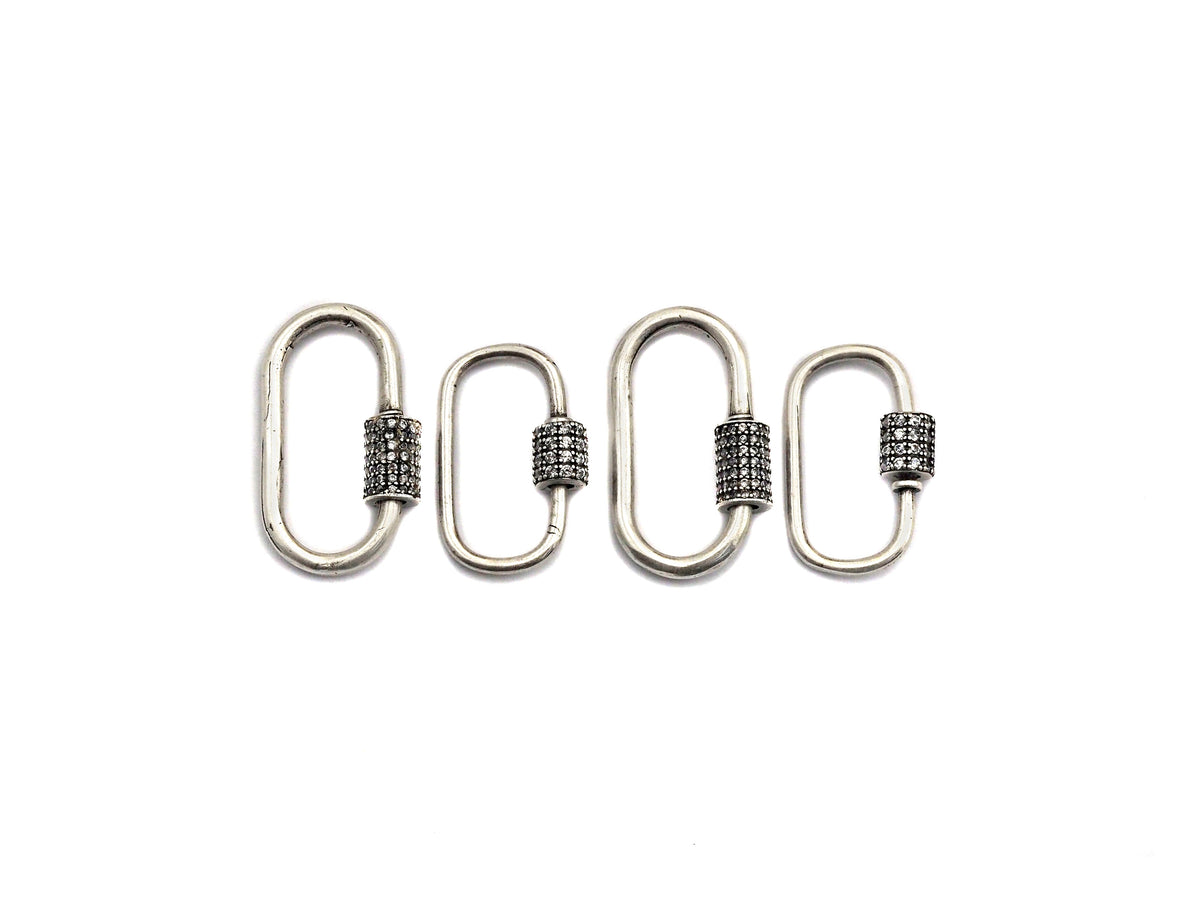 CZ Micro Pave Oval Shape Clasp, Antique Silver Carabiner Clasp, 13x24mm/15x29mm, sku#H165