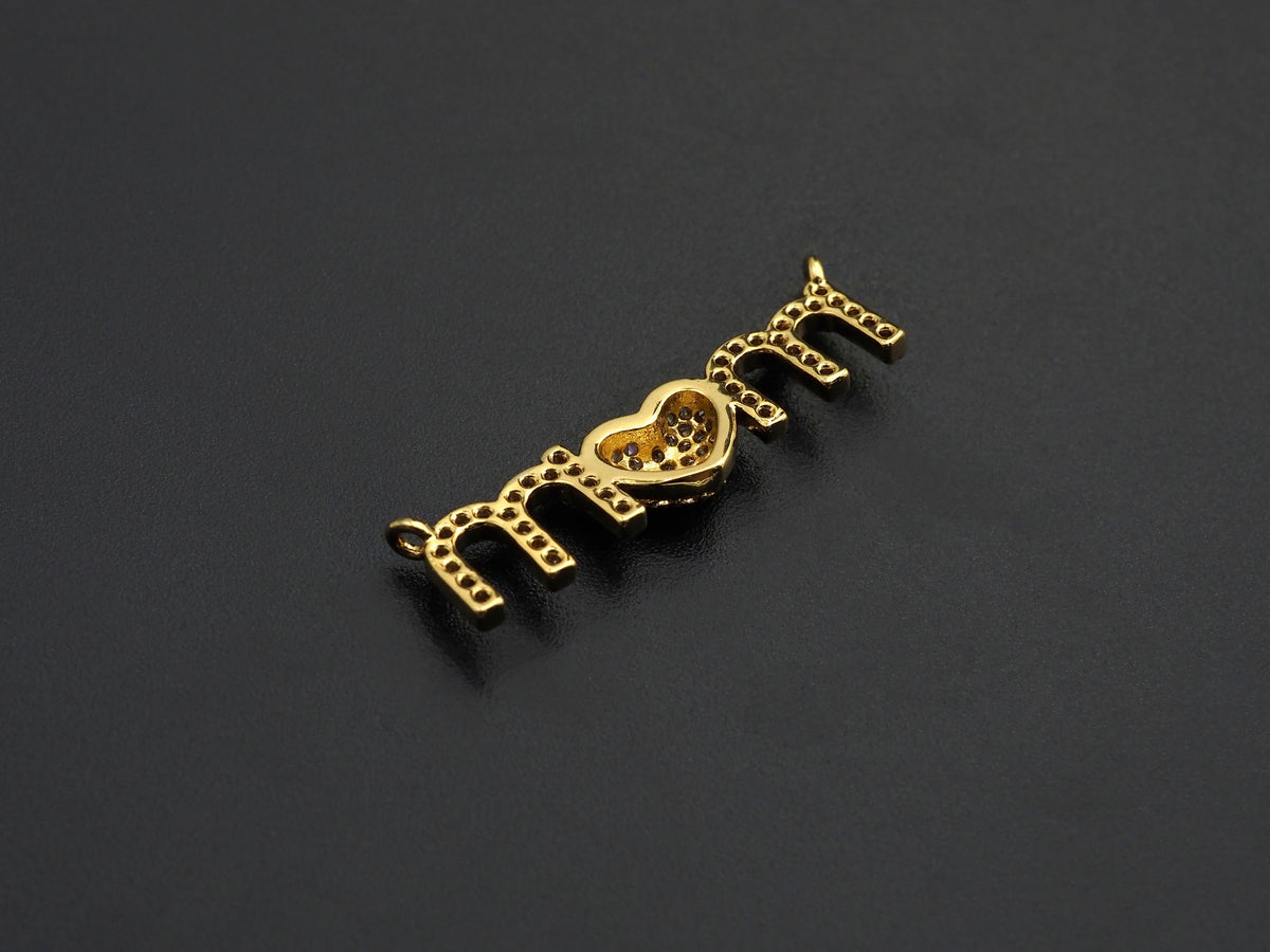 CZ Micro Pave Mom Alphabet With Heart Pendant/Charm,Cubic Zirconia Paved Charm, Necklace Bracelet Charm Pendant, 8x28mm,sku#F1132