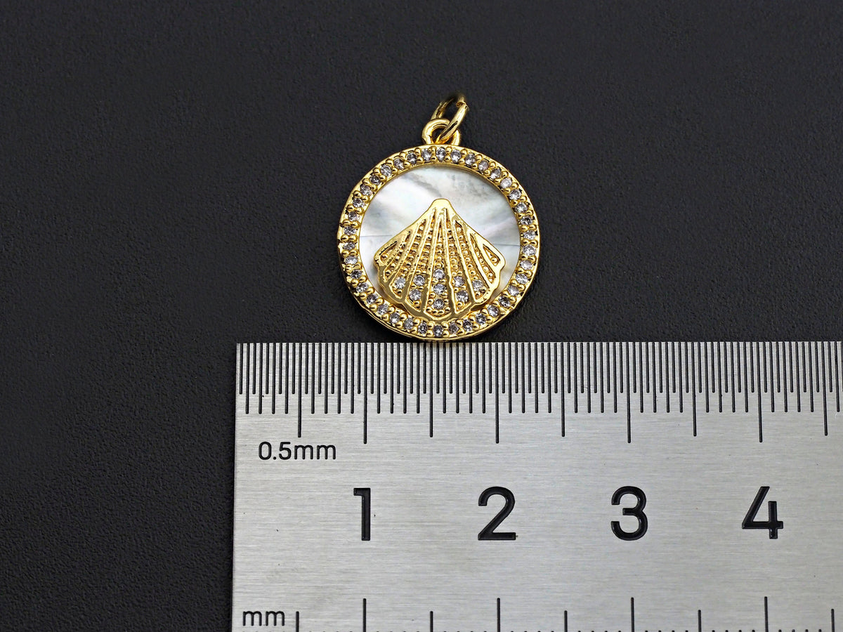 Clear CZ Micro Pave Scallop Shell on Mother-of-pearl Pendant