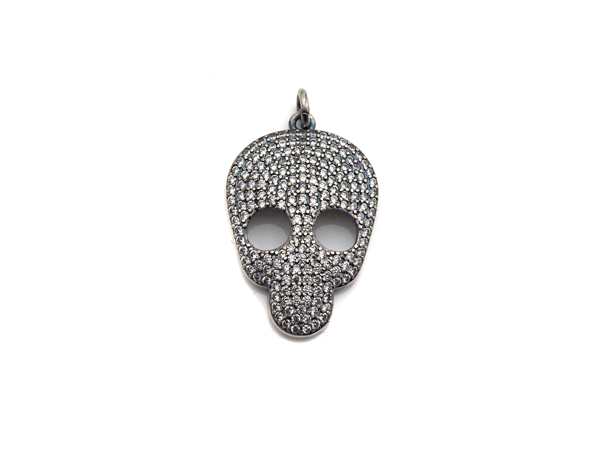 Rhodium CZ Micro Pave Skull Head Pendant, Antique Silver Tone, Cubic Zirconia Pave Skull Pendant,18x31mm,sku#X126