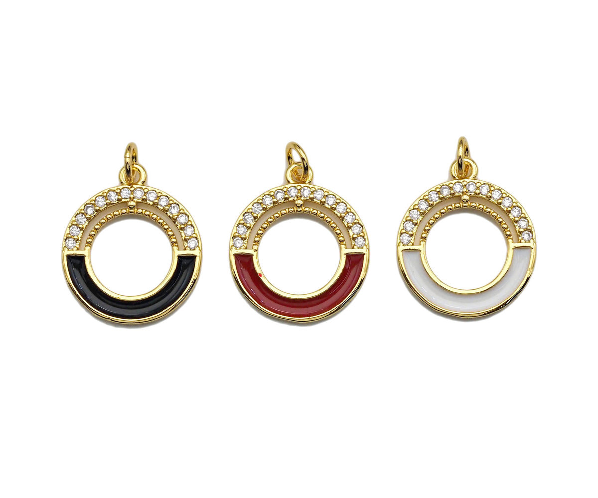 Clear Micro Pave CZ with Enamel Round Ring Pendant, Black Whtile Red Enamel Doughnut, Colorful Enamel Round Ring, 17x20mm, sku#LK162