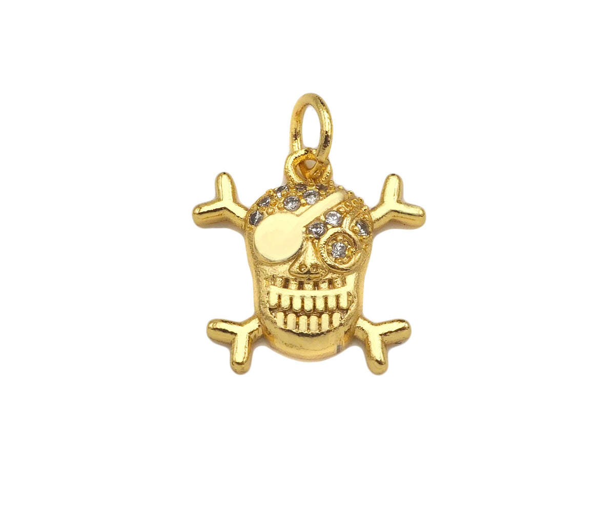 CZ Micro Pave Pirate Skull Shape Pendant,18K Gold Pirate Charm, Necklace Bracelet Charm Pendant,13x13mm,Sku#FH160