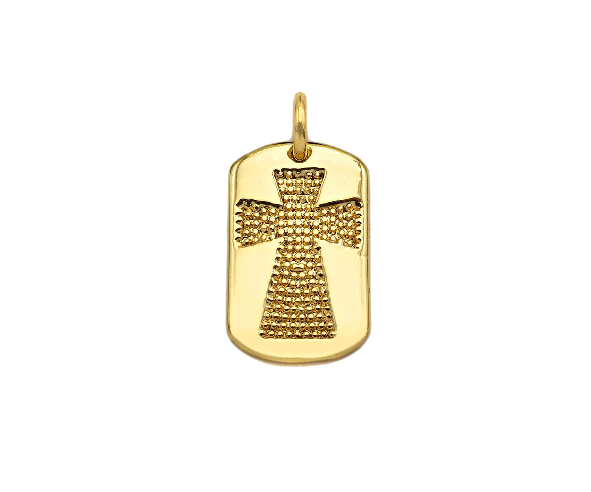 18K Dainty Gold Cross On Rectangle Shape Pendant/Charm,Cross Medallion Charm, Necklace Bracelet Charm Pendant,15x10mm, Sku#F1364