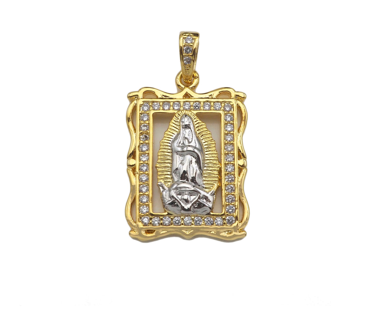 CZ Micro Pave Virgin Mary On European Rectangular Frame Charms, Dural Color Pendant,Sku#F1275C