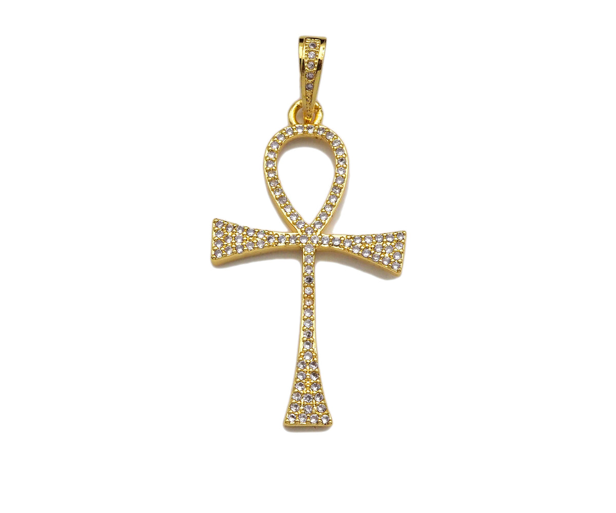 CZ Micro Pave Ankh Cross Shape Pendant, Cubic Zirconia Pave Pendant, Fashion Jewelry Findings, 23x36mm, sku#F1260