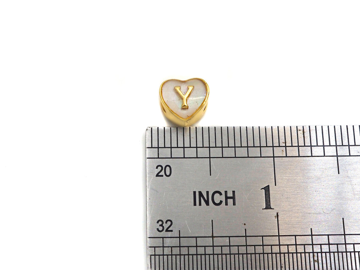 New Trendy Gold Mother of Pearl  A-Z 26 Initials Letter Heart Space Beads, Initial Letter Beads, 7x9x10mm,sku#G420