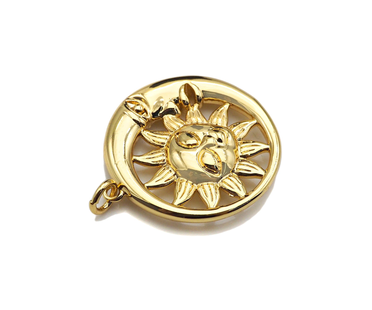 CZ Micro Pave Sunflower SUN Cresent Moon Pendant/Charm,Sku#L402
