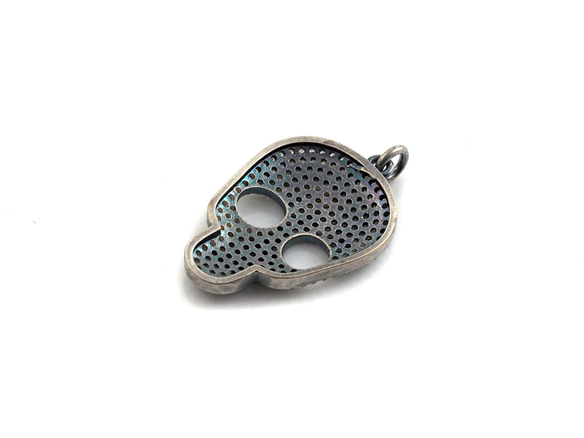 Rhodium CZ Micro Pave Skull Head Pendant, Antique Silver Tone, Cubic Zirconia Pave Skull Pendant,18x31mm,sku#X126