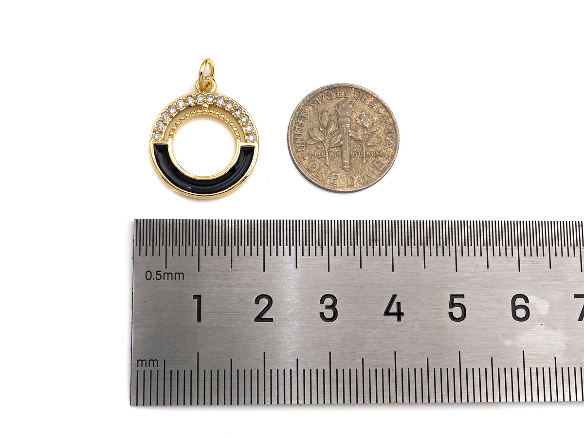 Clear Micro Pave CZ with Enamel Round Ring Pendant, Black Whtile Red Enamel Doughnut, Colorful Enamel Round Ring, 17x20mm, sku#LK162