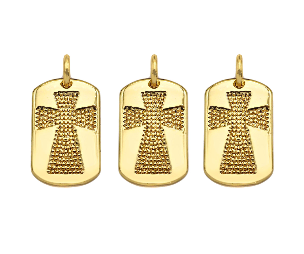 18K Dainty Gold Cross On Rectangle Shape Pendant/Charm,Cross Medallion Charm, Necklace Bracelet Charm Pendant,15x10mm, Sku#F1364