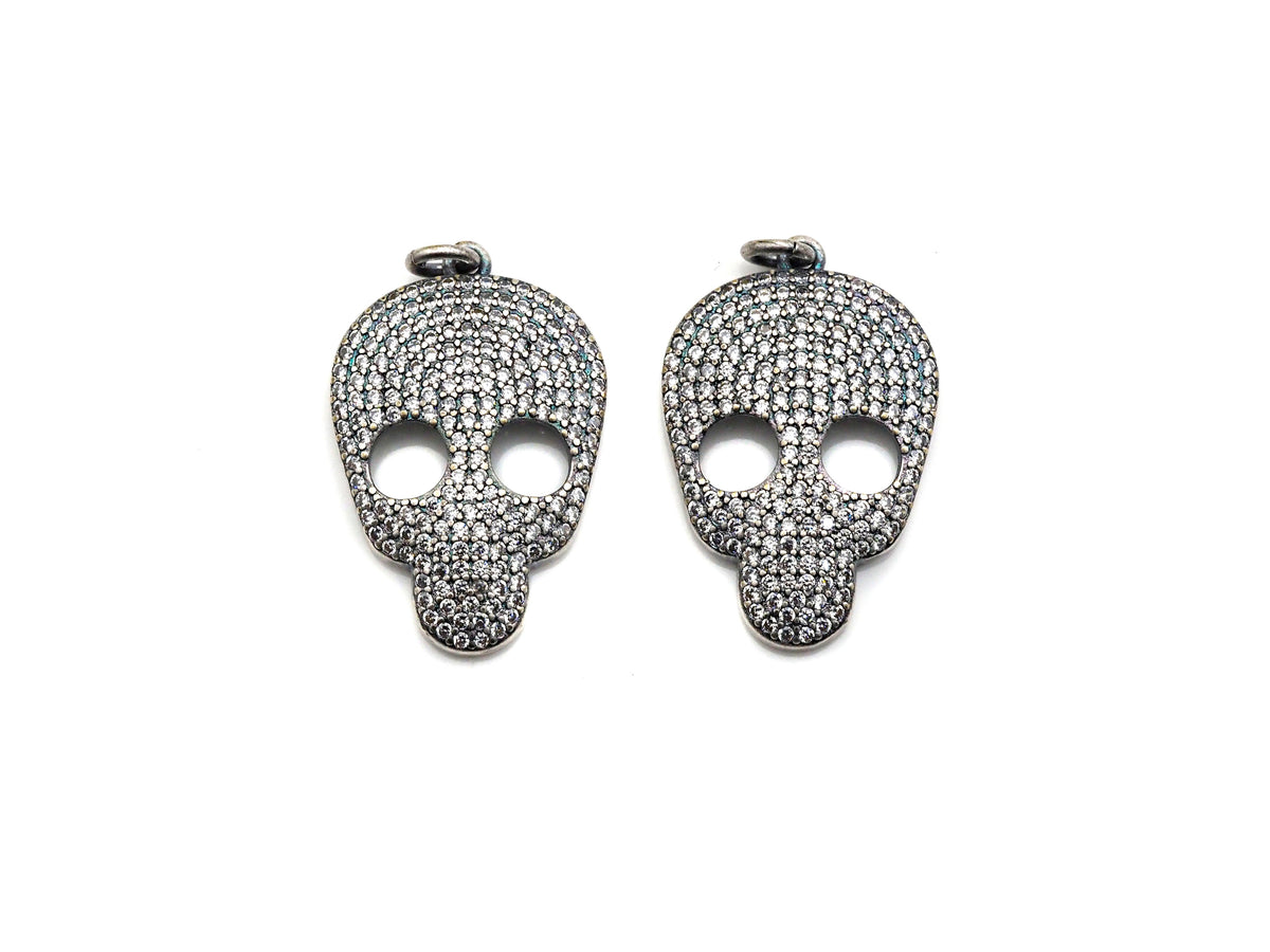 Rhodium CZ Micro Pave Skull Head Pendant, Antique Silver Tone, Cubic Zirconia Pave Skull Pendant,18x31mm,sku#X126