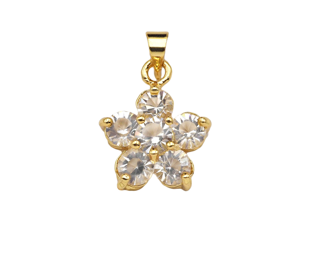 CZ Micro Pave Flower Shape Pendant,Cubic ZirconiaGold/silver Charm, Necklace Bracelet Charm Pendant, 14x18mm, Sku#F1396