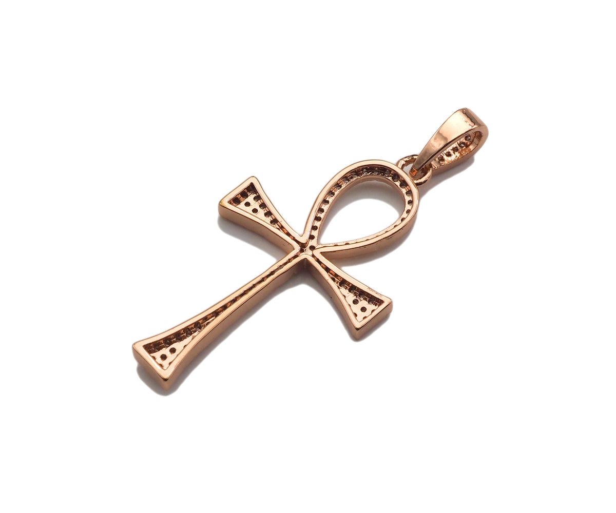 CZ Micro Pave Ankh Cross Shape Pendant, Cubic Zirconia Pave Pendant, Fashion Jewelry Findings, 23x36mm, sku#F1260