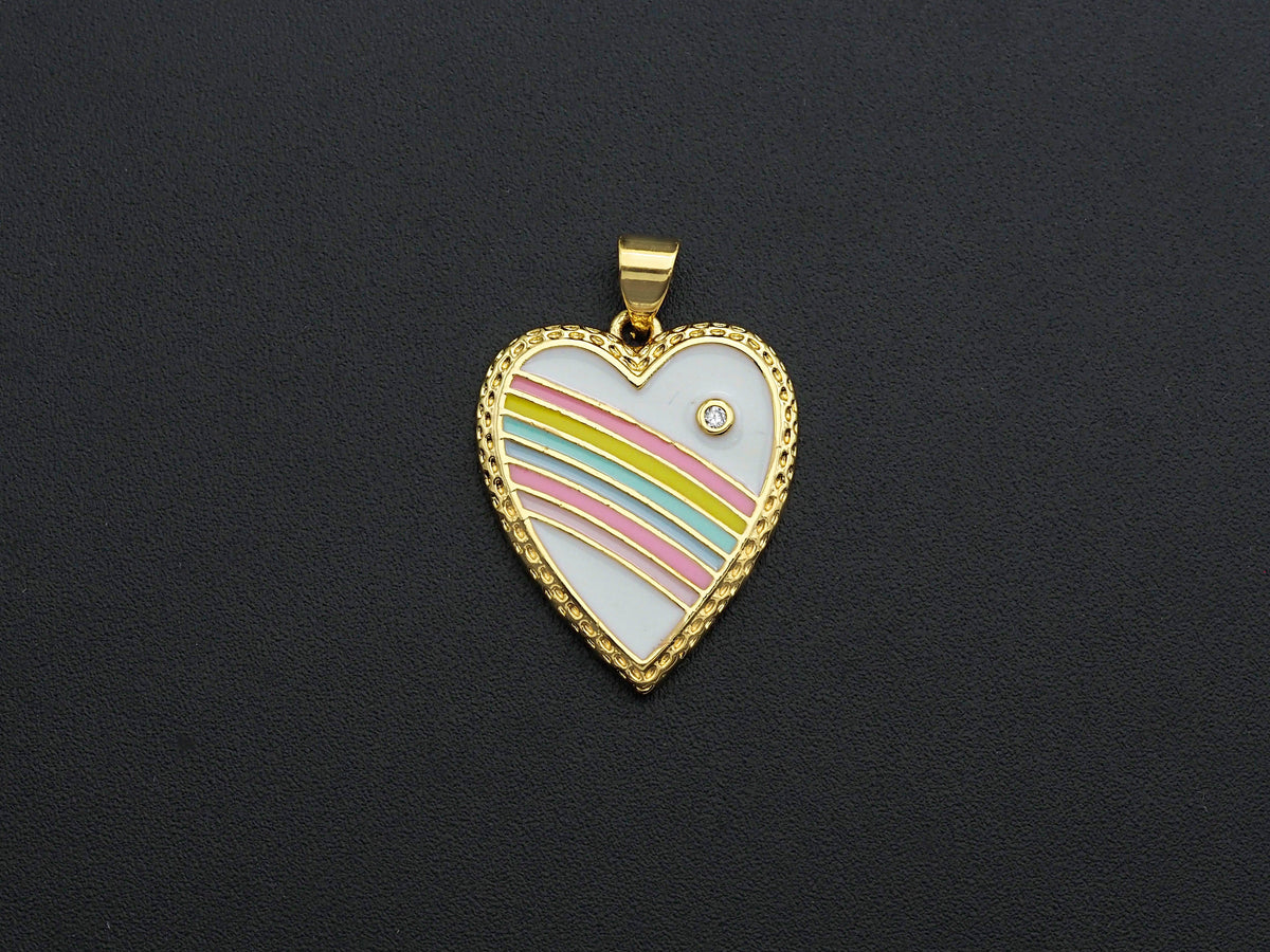 Enamel Colorful Rainbow Heart Shape Pendant,CZ Micro Pave Oil Drop pendant,Enamel pendant,Enamel Jewelry, 19x23mm,sku#F1070