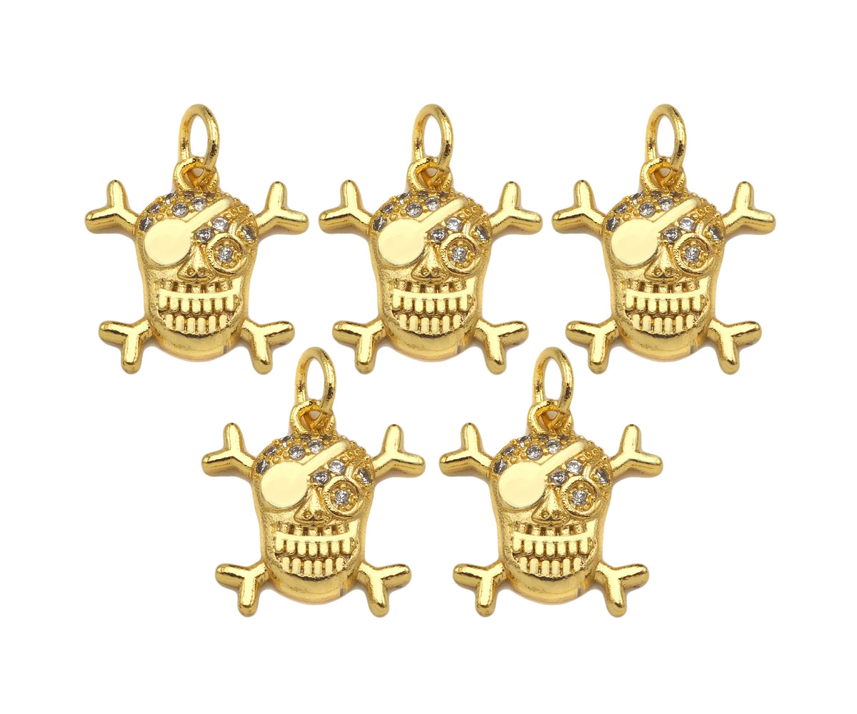 CZ Micro Pave Pirate Skull Shape Pendant,18K Gold Pirate Charm, Necklace Bracelet Charm Pendant,13x13mm,Sku#FH160