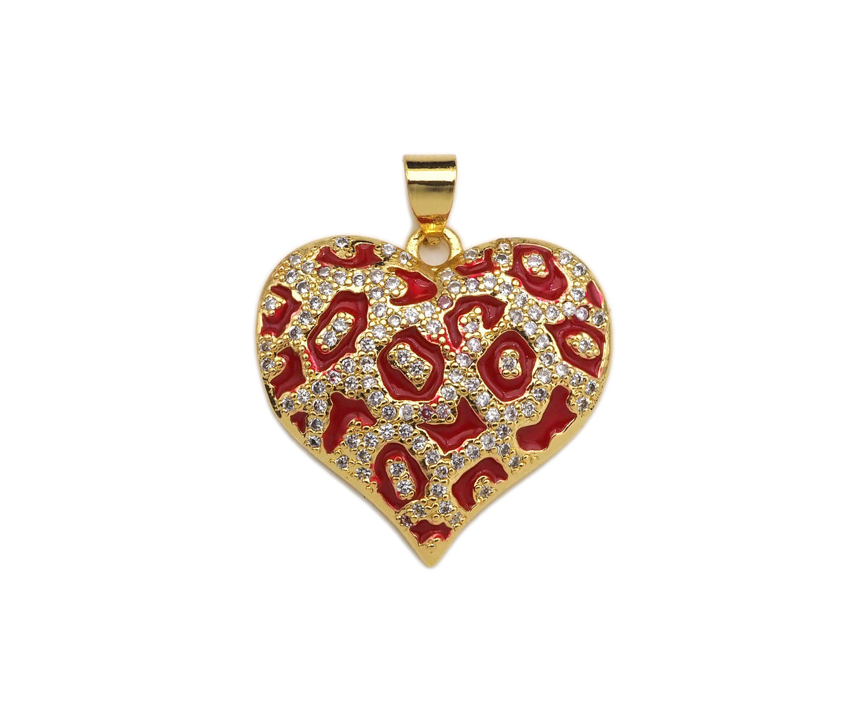 Red Black White Enamel Heart Shape Pendant with Gold Finish, Enamel Heart, Colorful Enamel Heart, 23x22mm, Sku#LK163