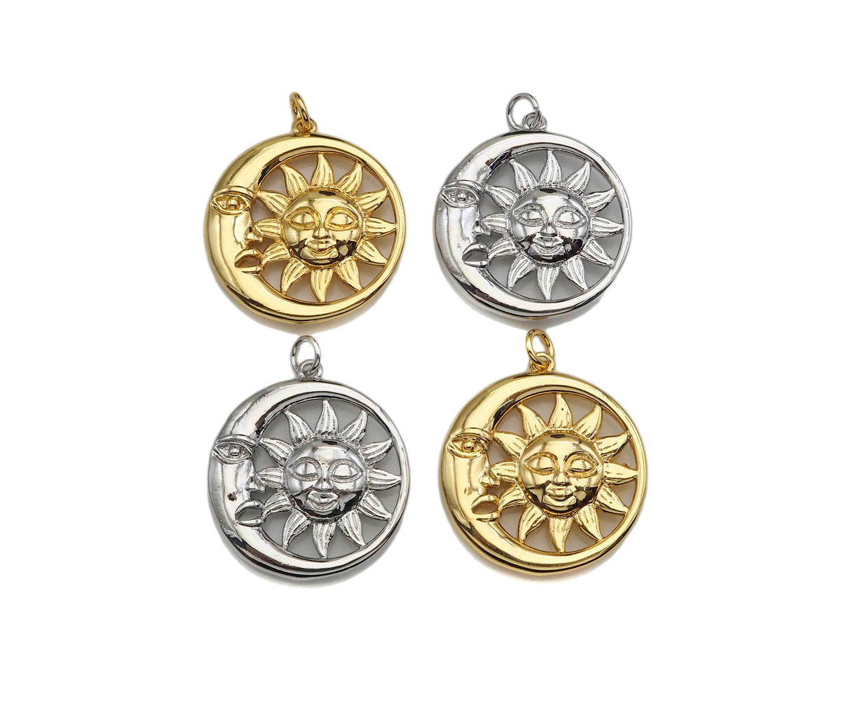 CZ Micro Pave Sunflower SUN Cresent Moon Pendant/Charm,Sku#L402