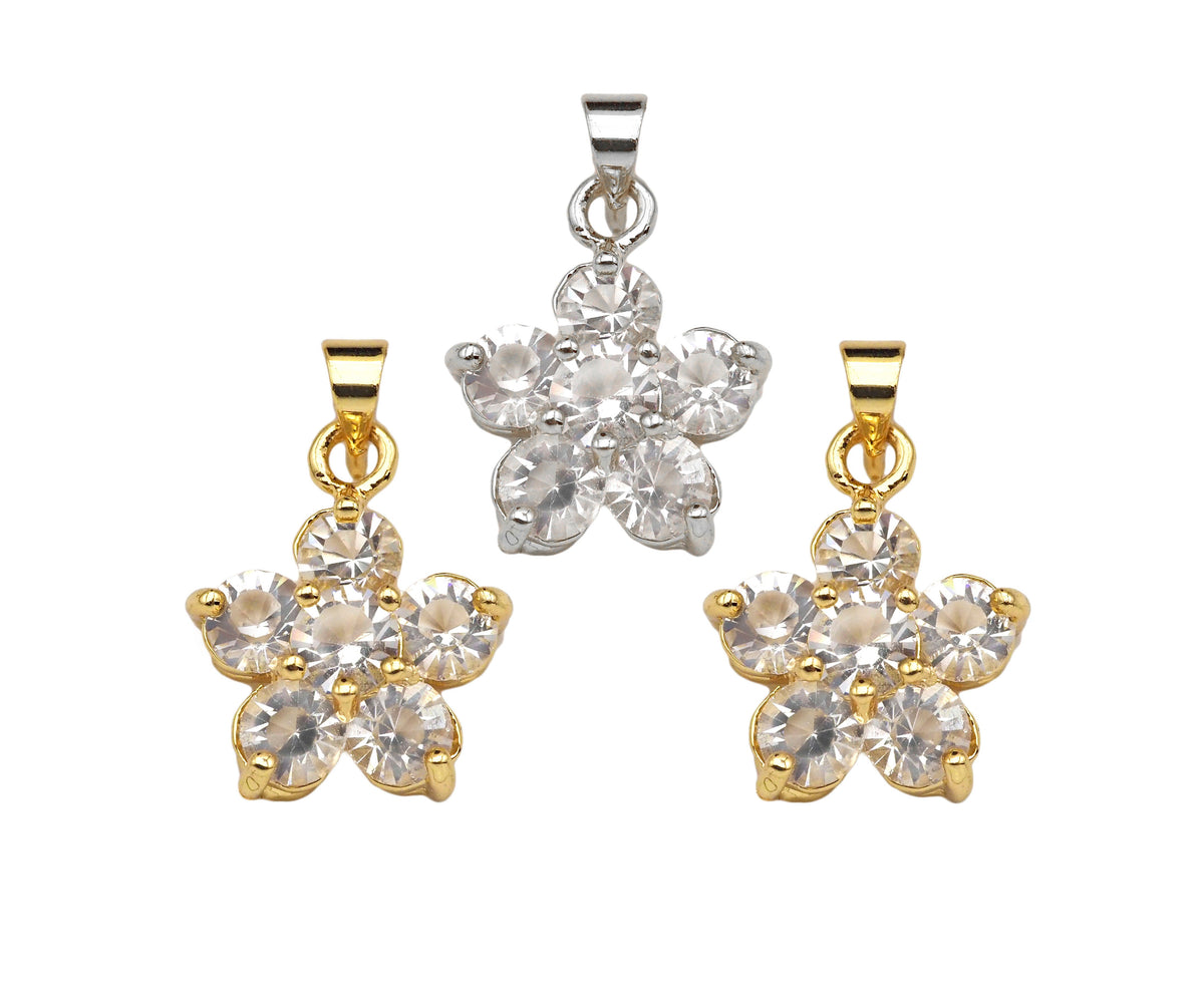 CZ Micro Pave Flower Shape Pendant,Cubic ZirconiaGold/silver Charm, Necklace Bracelet Charm Pendant, 14x18mm, Sku#F1396