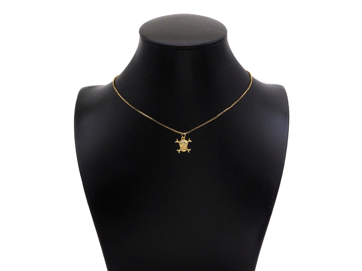 CZ Micro Pave Pirate Skull Shape Pendant,18K Gold Pirate Charm, Necklace Bracelet Charm Pendant,13x13mm,Sku#FH160