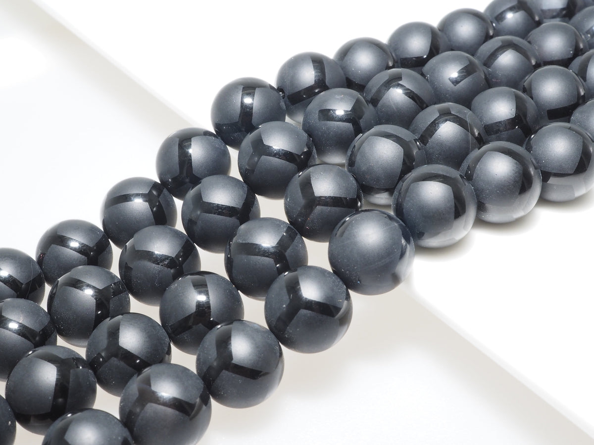 Black Onyx Matte Round Smooth with Football line Beads, 6mm/8mm/10mm/12mm Round Matte onyx, Patterned Onyx, 15.5inch strand, SKU#V16
