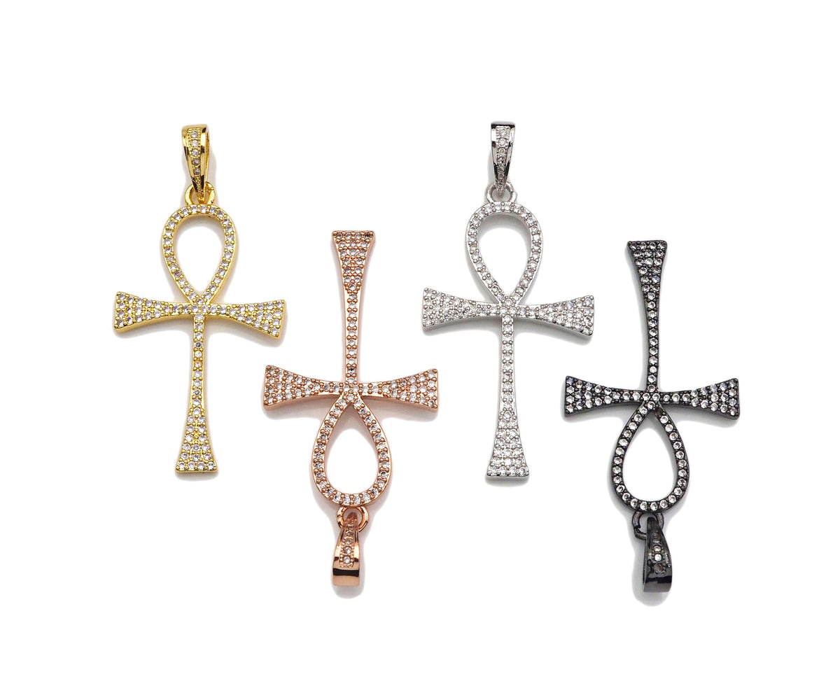 CZ Micro Pave Ankh Cross Shape Pendant, Cubic Zirconia Pave Pendant, Fashion Jewelry Findings, 23x36mm, sku#F1260
