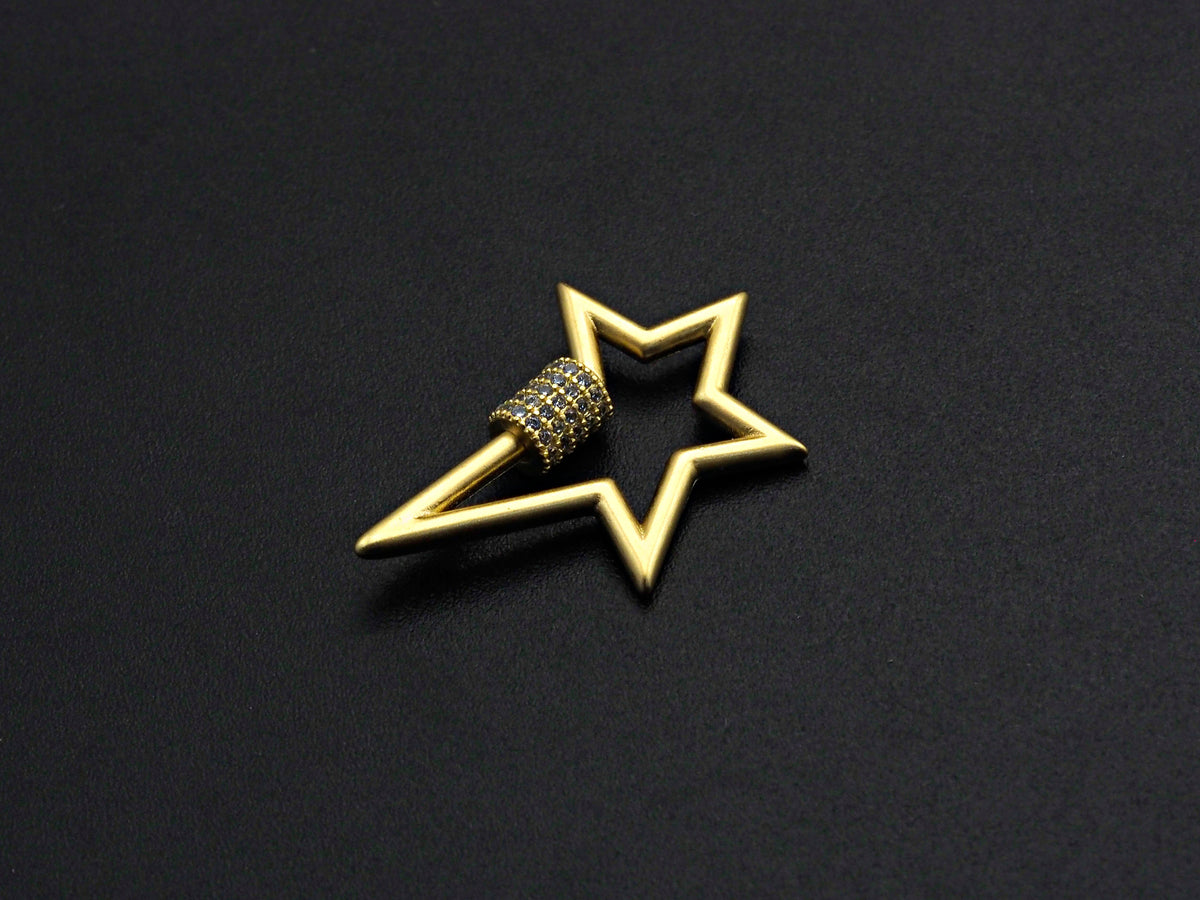 Matte Gold Clear CZ Micro pave Star Shape Clasp, CZ Pave Clasp, Matte Light Gold Carabiner Clasp, 21x32mm, sku#H201