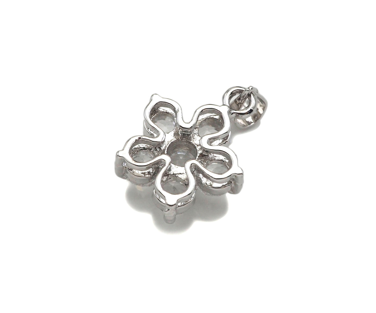 CZ Micro Pave Flower Shape Pendant,Cubic ZirconiaGold/silver Charm, Necklace Bracelet Charm Pendant, 14x18mm, Sku#F1396