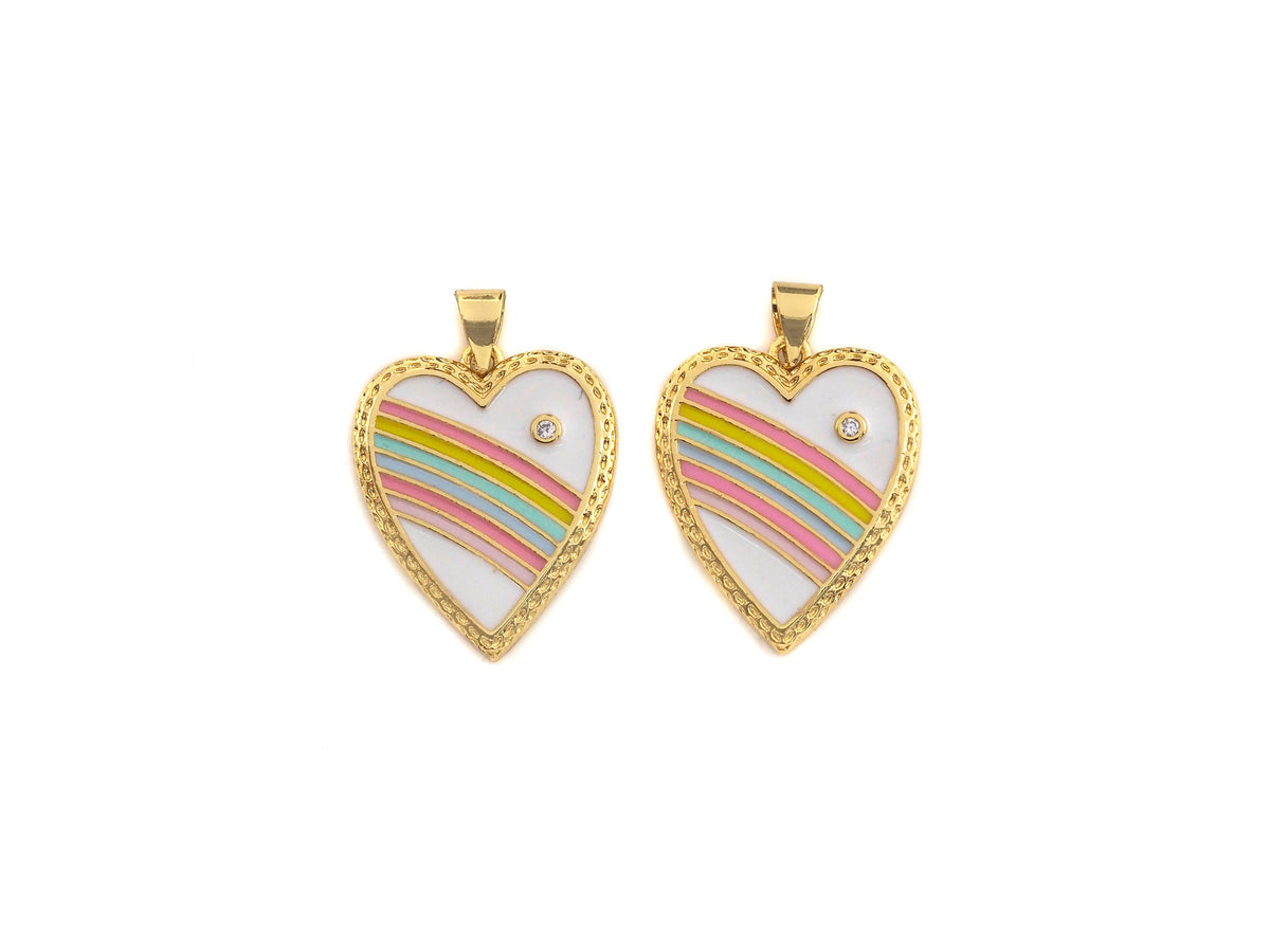 Enamel Colorful Rainbow Heart Shape Pendant,CZ Micro Pave Oil Drop pendant,Enamel pendant,Enamel Jewelry, 19x23mm,sku#F1070
