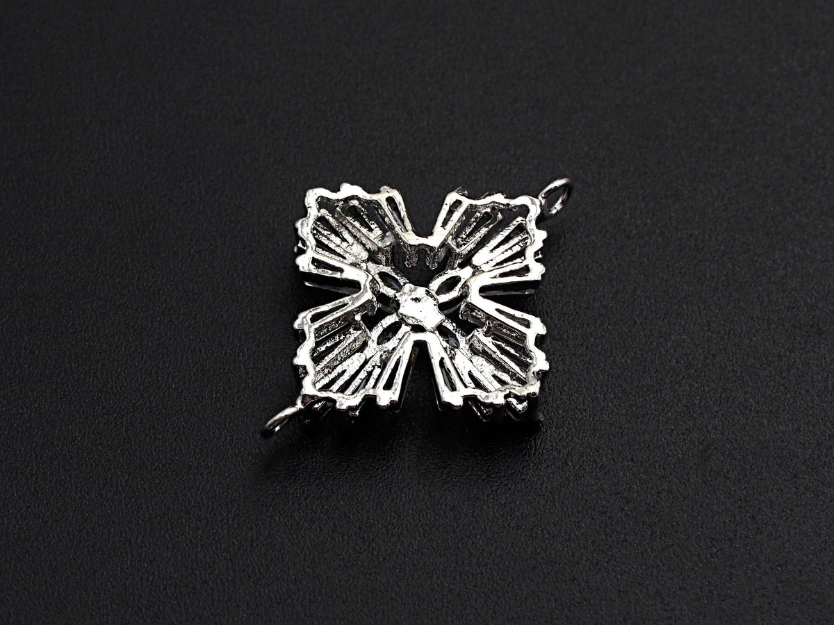 Gold Silver Baguette CZ Flower Connector Charm, Cubic Zirconia Pendant, Silver/Gold Tone, 23x31mm, Sku#FH62