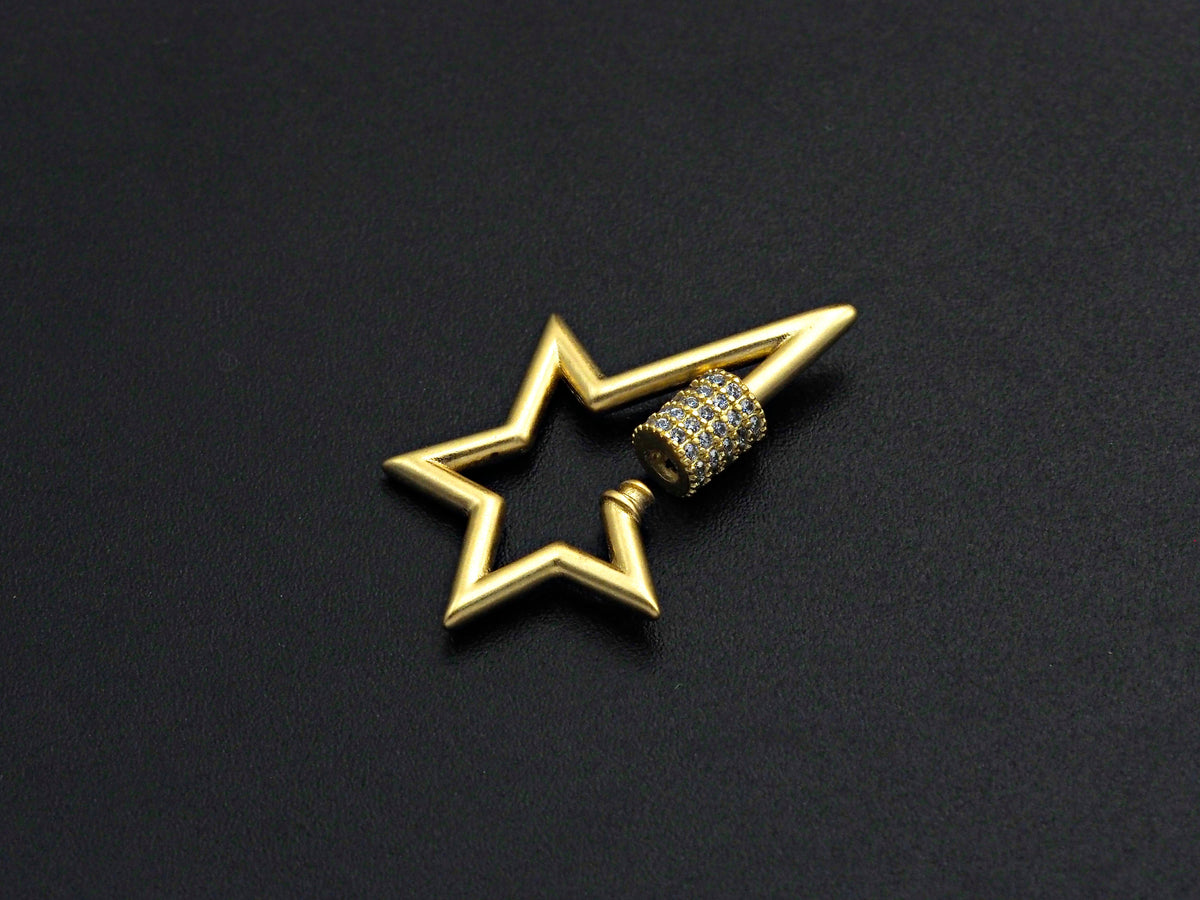 Matte Gold Clear CZ Micro pave Star Shape Clasp, CZ Pave Clasp, Matte Light Gold Carabiner Clasp, 21x32mm, sku#H201