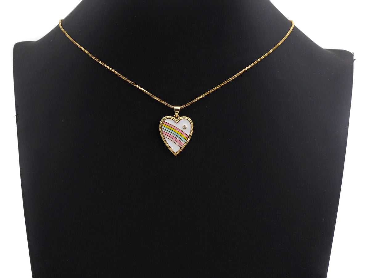 Enamel Colorful Rainbow Heart Shape Pendant,CZ Micro Pave Oil Drop pendant,Enamel pendant,Enamel Jewelry, 19x23mm,sku#F1070