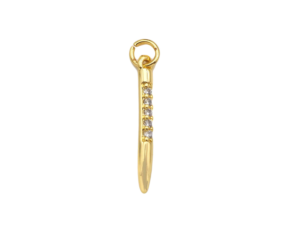 CZ Micro Pave Needle Shape Pendant, 18K Gold Charm, Necklace Bracelet Charm Pendant,2x18mm,Sku#FH161
